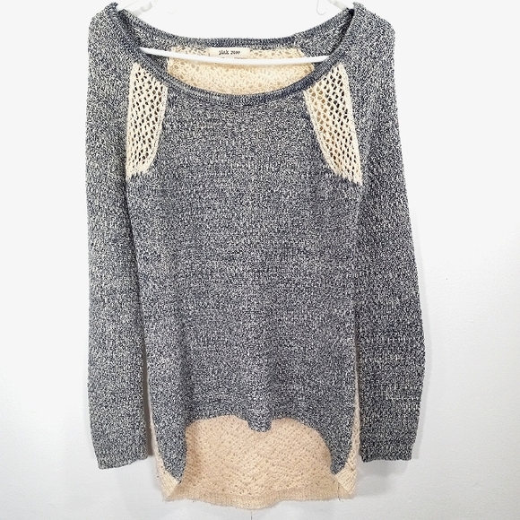 💥CLOSING SALEpink rose NAVY&CREAM HI-LO BOATNECK SWEATER CROCHET BACK SZ M - Picture 2 of 7